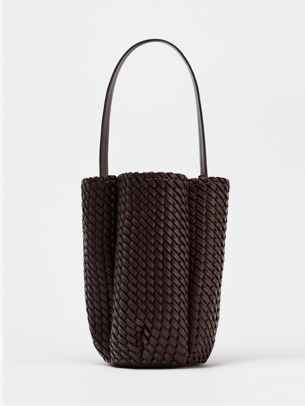 Zara Dark Brown Woven Hobo Bucket Bag